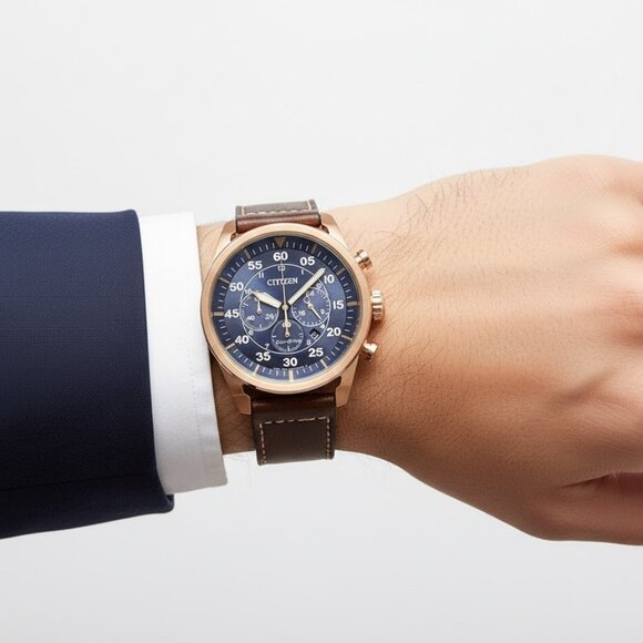 NWT Authentic Citizen Avion Chronograph Eco-Drive Blue Dial Men\'s Watch